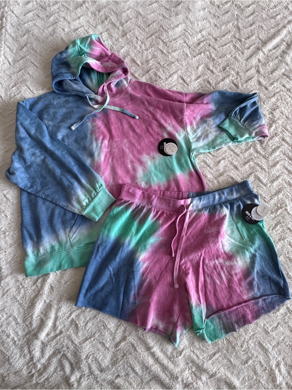 Tie-Dye Hooded Sweatshirt and Shorts Set - Multicolor
